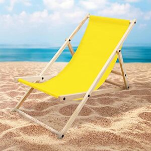 ECD Germany Chaise Longue Pliante en Bois de Pin, Jaune 120 kg, Dossier Réglable à 3 Positions de Couchage, Bain de Soleil Intérieur et Extérieur, Fauteuil Relax de Plage Jardin Balcon Terrasse Patio - Publicité