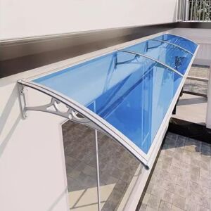 kefu01 Marquise en Polycarbonate Bleu Support en Aluminium Gris,Auvent Voûté de Porte et Fenêtres,Marquise de Porte d'Entrée de Terrasse,Abri de Protection Contre La Pluie UV de Jardin (150x120cm/59 x47) - Publicité