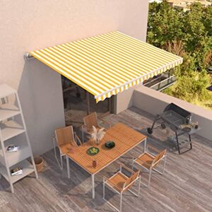 TEKEET Auvent rétractable manuel pour pelouse et jardin 450 x 350 cm Jaune et blanc Maison et jardin - Publicité