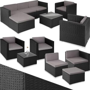 TecTake ® Ensemble Salon de Jardin Exterieur en Poly Rotin Modulable 7 Places 6 Fauteuil Salon 1 Tabouret Pouf et 1 Table de Jardin, Coussins Inclus, Mobilier de Jardin pour Amenagement Balcon - Publicité