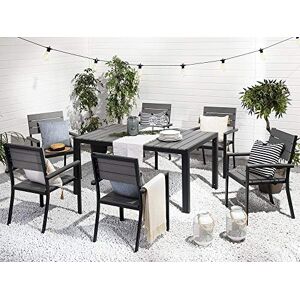 Beliani Table de Jardin 150 x 90 cm avec Plateau en Bois Synthétique Gris et Structure en Aluminium Noir Design Moderne pour Extérieur Traditionnel - Publicité