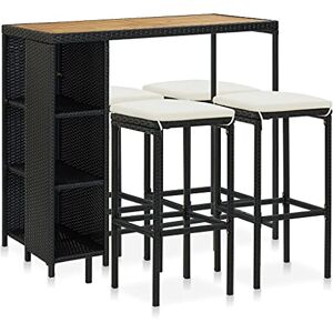 vidaXL Meuble de Bar de Jardin 5 pcs et Coussins Salon de Jardin Ensemble de Salle à Manger Mobilier de Patio Terrasse Extérieur Résine Tressée Noir - Publicité