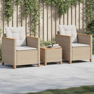 Rantry Set de bistro 3 pièces avec coussins Beige Polyrotin et Bois Acacia, meubles de jardin, décoration de jardin, ensemble de salle à manger de jardin, table et chaises de jardin extérieur - Publicité