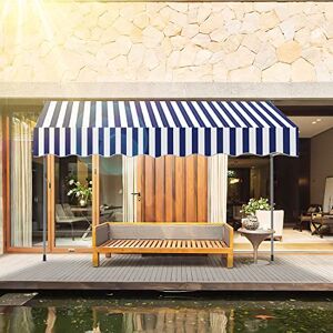 SWANEW Store Banne Manuel Rétractable pour Terrasse Marquise Soleil de Balcon Auvent Téléscopique Hauteur et Inclinaison Réglable sans Perçage Acier Polyester 200 x 120 x 200-300 cm, Bleu Blanc - Publicité