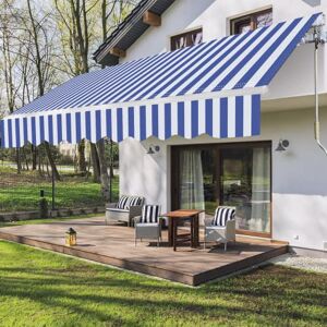 Randaco Store Banne Manuel 350 x 300 cm Bleu Blanc, Auvent à Bras articulé pour Balcon, Réglage d'angle (0-30 °), Anti-UV et imperméable, Aluminium/Polyester - Publicité