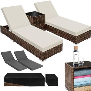 TecTake ® Set de 2X Chaise Longue Bain de Soleil avec Dossier réglable + Table de Jardin en Aluminium et Resine Tressee + 2 Set de Housses + Housse de Protection Piscine Balcon Jardin Noir/Marron - Publicité