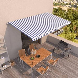 TALCUS Home Furniture Auvent de jardin rétractable manuel Bleu et blanc 500 x 350 cm - Publicité