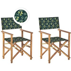 Beliani Lot de 2 Chaises Pliables Bois d'Acacia et Textile Gris/Motif Olives Cine - Publicité