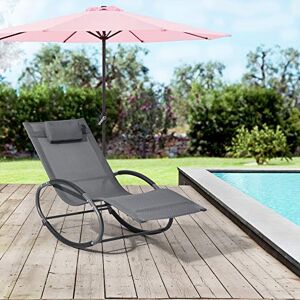 [en.casa] Bain de Soleil à Bascule Fauteuil de Jardin à Repose-Tête Amovible Transat Design à Sèchage Rapide Capacité de Charge 120 kg Acier Textile 153 x 63 x 81 cm Gris Foncé - Publicité