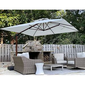 PURPLE LEAF Parasol Déporté Carré 3.3 x 3.3 m, Grain de Bois en Aluminium Parasol De Jardin Extérieur Toit à Double Rotatif 360° avec Housse de Protection, Crème - Publicité