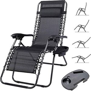 BAKAJI Chaise de Jardin Gravita Zero Pliable en Acier textilène, Métal, Noir avec Plateau, Standard - Publicité