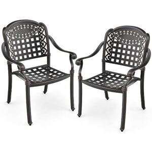 COSTWAY Lot de 2 Chaises de Jardin en Fonte d’Aluminium, Chaises de Biatro avec Accoudoirs, Chaise Salon de Jardin Empilable, pour Terrasse, Balcon, Cour(Bronze, en Damier) - Publicité