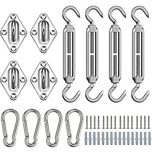 shirylzee Kit de Fixation pour Voile d'Ombrage, 44 Pcs Inoxydable Kit de Montage Fixations d'ombrage de Voile, Kit Accessoires de Fixation de Matériel pour Auvents Carrés Rectangle et Triangulaires - Publicité