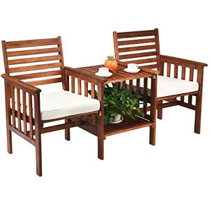 COSTWAY Salon de Jardin en Bois d’Acacia 2 Personnes Charge 160KG, Ensemble de Meubles avec Table Basse 2 Chaises et Coussin Trou de Parasol de 5CM, pour Jardin Cour Bord de Piscine (Blanc) - Publicité