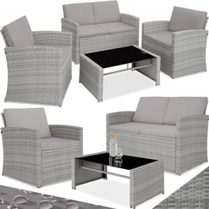 TecTake ® Salon de Jardin Exterieur en Résine ressée 4 Places Table de Jardin, 1 Canapé de Jardin, 2 Fauteuil Jardin, Coussins Inclus, Mobilier de Jardin pour Amenagement Balcon Gris Tacheté/Gris - Publicité