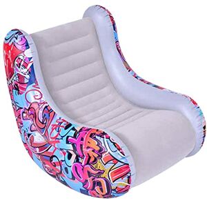 BAKAJI Fauteuil Lounge Chaise Gonflable Design Graffiti en PVC Flotté avec Valve de Gonflage et Dégonflage Rapide Décor Extérieur Intérieur Maison Jardin Couleur Gris (94 x 76 x 76 cm) - Publicité