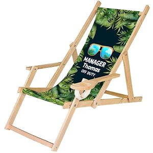 Ferocity Chaise Longue Pliable en Bois avec accoudoirs et Porte-gobelet Noir Motif, personnalisé Manager Duty Off [119] - Publicité