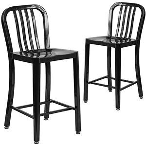 Flash Furniture Lot de 2 chaises de Bar de qualité Commerciale, 61 cm de Haut, en métal, pour intérieur et extérieur, Dossier à Lattes Verticales, Noir - Publicité