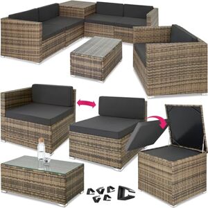 TecTake ® Salon de Jardin Exterieur 5 Places en Resine Tressee Modulable 5 Fauteuil Jardin Coffre de Rangement et Table en Verre Inclus pour Amenagement Balcon Terrasse Marron Naturel - Publicité