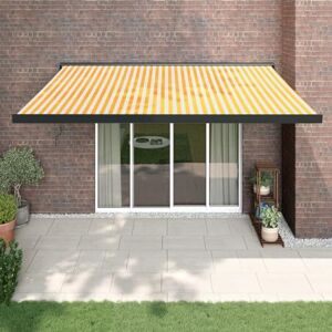 Mengtu Auvent à bras articulés, rétractable, pour balcon, terrasse, montage mural, protection solaire, pour jaune et blanc, 4,5 x 3 m, tissu et aluminium pour meubles de jardin - Publicité