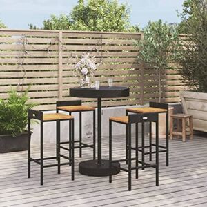 RAUGAJ Nice Outdoor Nice Outdoor Nice Sets Ensemble de 5 pièces de bar de jardin en polyrotin et bois d'acacia massif Noir - Publicité