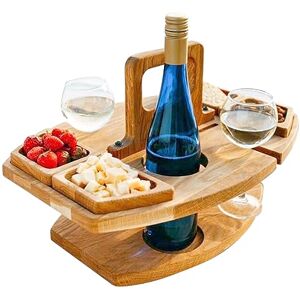 Tadoiooy Table basse, table de pique-nique table de vin détachable portable avec 2 verres à vin support en bois mini plateau de collation pour les amateurs de vin épouses à l'extérieur, plage, camping - Publicité