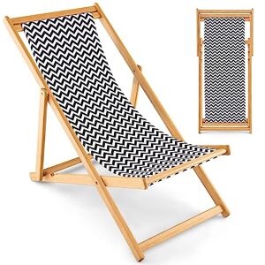 COSTWAY Chaise Longue Pliante en Bambou et Toile Respirante, Chaise de Jardin avec Dossier Réglable en 3 Positions, Chaise Extérieur Portable pour Terrasse, Piscine, Cour et Plage, Charge 150 KG - Publicité