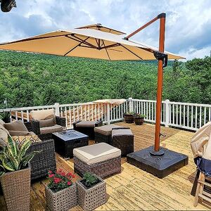 PURPLE LEAF Parasol Déporté Carré 2.7 x 2.7 m, Grain de Bois en Aluminium Parasol De Jardin Extérieur Toit à Double Rotatif 360° avec Housse de Protection, Kaki marron - Publicité