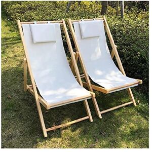 ALEjon Chaise de Plage réglable en Bois Chaise Longue Pliante pour Une détente Confortable en Plein air (Blanc, Lot de 2) - Publicité