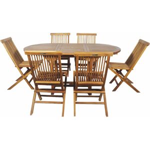 Cemonjardin Salon de jardin en teck grade C Lombok : table ronde + 6 chaises