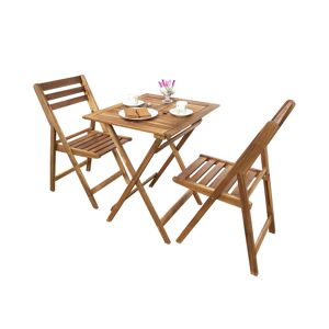 Cémonjardin Ensemble pliable table + 2 chaises pour balcon en acacia Fidgi