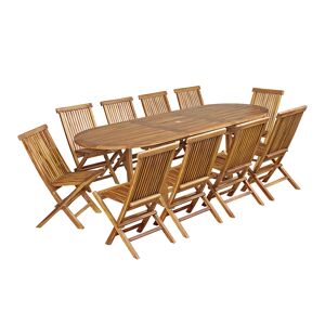 Cémonjardin Salon de jardin en teck grade C Lombok : table ovale + 10 chaises