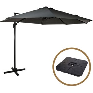 Cémonjardin Parasol déporté gris + 4 dalles à lester