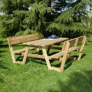 Cémonjardin Table pique nique en bois Versailles avec dossiers 6 places - Publicité