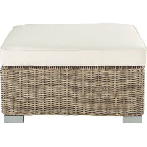 Maisons du Monde Pouf de jardin en resine tressee grise et polyester recycle ecru Blanc 77x34x77cm