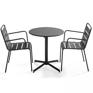 Oviala Ensemble table de jardin et 2 fauteuils metal anthracite