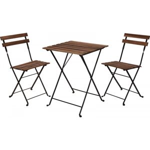 Wadiga Set table + 2 chaises de jardin pliable en metal noir et bois Noir 50x50x50cm