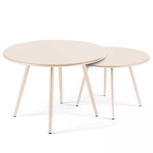Oviala Lot de 2 tables basses ronde en acier ivoire 50 cm Beige 0x34cm