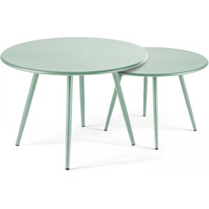 Oviala Lot de 2 tables basses ronde en acier vert sauge 50 cm Vert 0x34cm