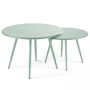 Oviala Lot de 2 tables basses ronde en acier vert sauge 50 cm