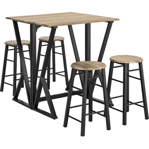 SoBuy Set de 1 table a manger et 4 chaises effet bois et metal noir