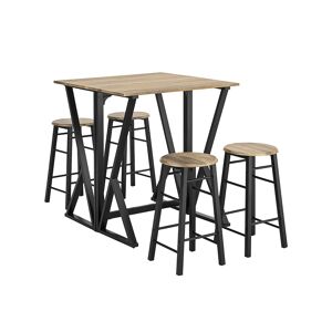SoBuy Set de 1 table à manger et 4 chaises effet bois et métal noir