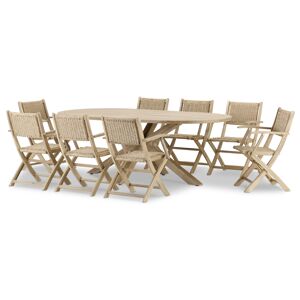 Defora Home Ensemble de jardin table ovale 220x115 et 8 chaises enea avec bras Beige 220x75x115cm