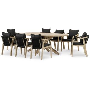 Defora Home Table ovale de jardin 220x115 et 8 chaises en corde noire Noir 220x75x115cm