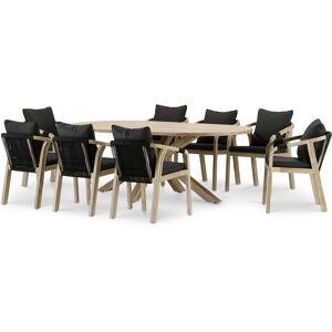 Defora Home Table ovale de jardin 220x115 et 8 chaises en corde noire Noir 220x75x115cm