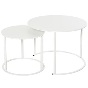 Outsunny Lot de 2 tables basses gigognes empilables de jardin métal époxy blanc Blanc 70x50x70cm