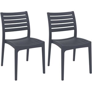 CLP Lot de 2 chaises de jardin empilables en plastique Gris fonce