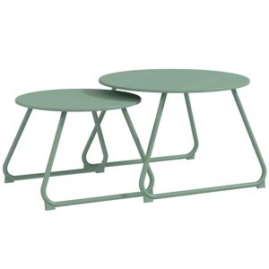 Outsunny Lot de 2 tables basses gigognes de jardin metal epoxy vert Vert 60x41x60cm