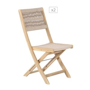 Beau Rivage Lot de 2 chaises en bois d'acacia blanchi FSC et corde beige