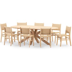 Defora Home Ensemble table ovale et chaises 8 places en bois 220x115 Beige 220x75x115cm